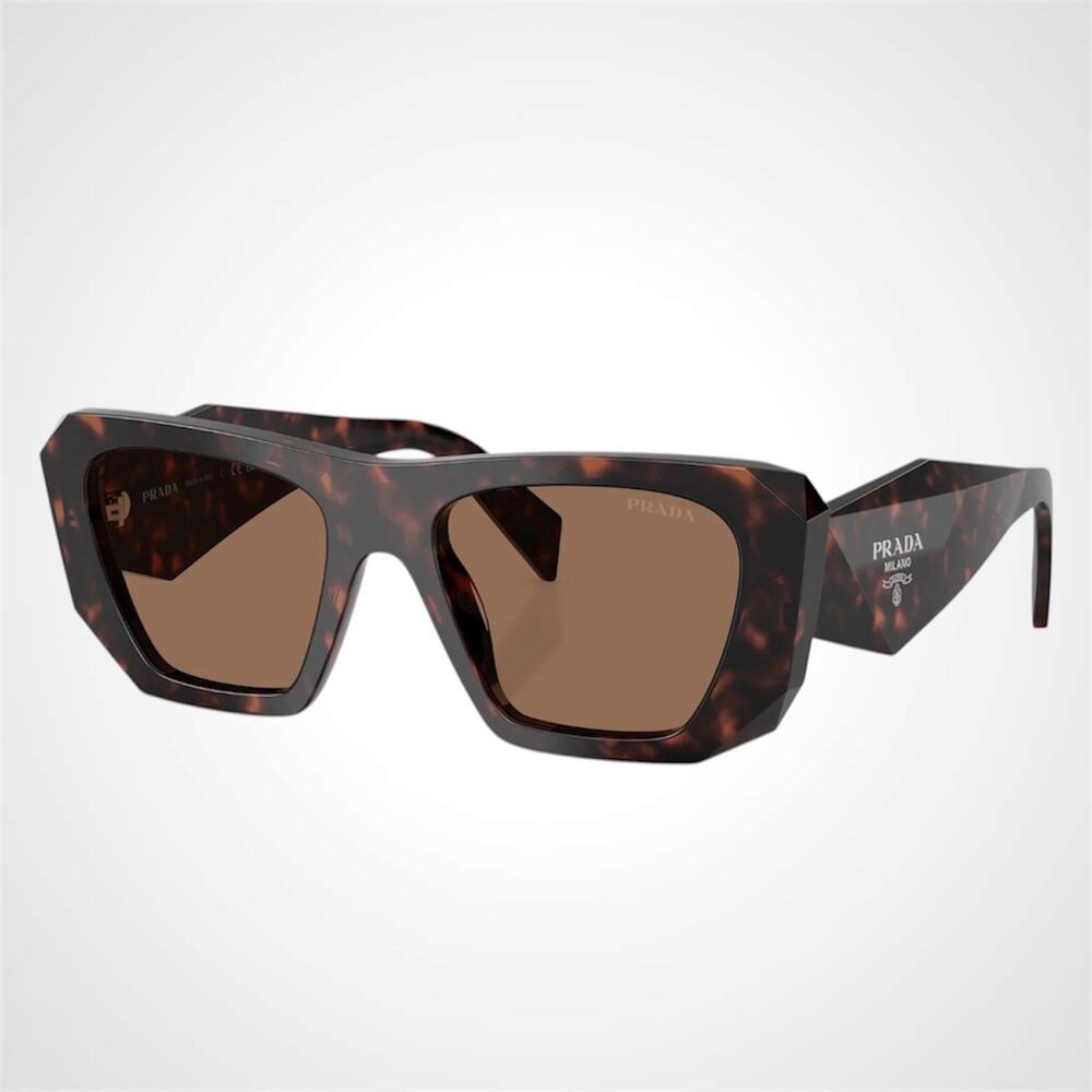 New PRADA Sunglasses Brown Root Tortoise Silver Symbole Logo Square Oversized - Picture 1 of 5